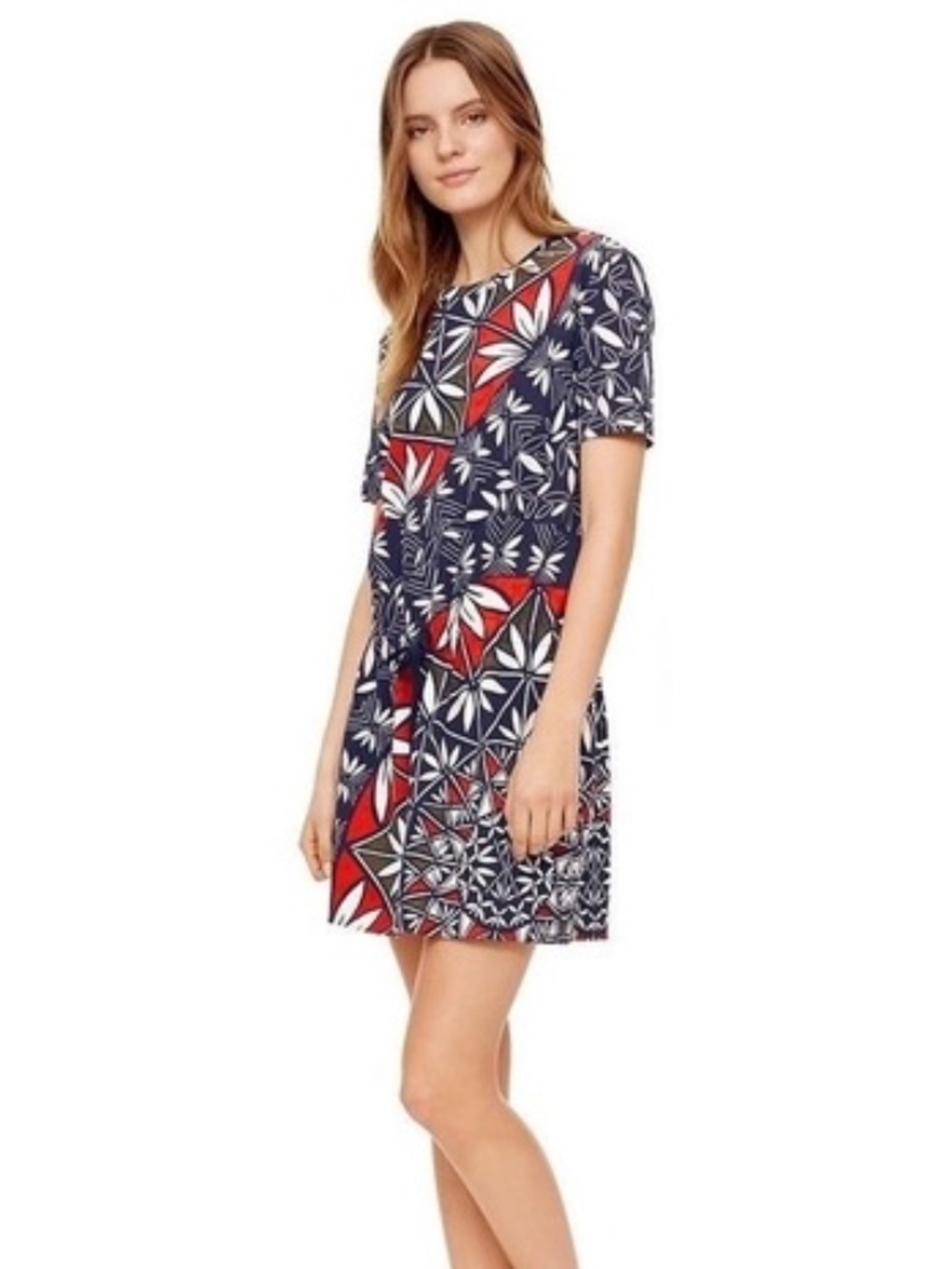 TORY BURCH Acoma pottery T-shirt dress blue & red size XS runs bigger